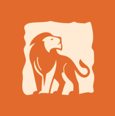 Stylised silhouette of a lion in a rectangular frame.