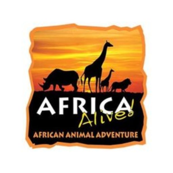 Logo of Africa Alive showcasing animal silhouettes and text African Animal Adventure.