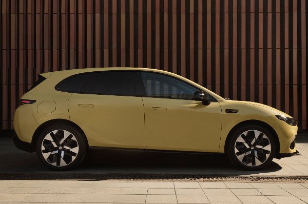 Yellow hatchback car shown in side profile.