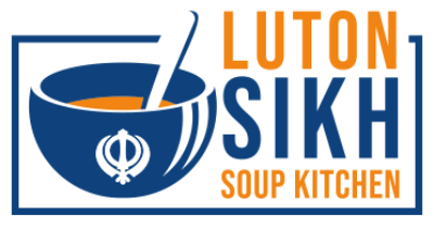 Logo of Luton Sikh Soup Kitchen with a bowl and Khanda symbol.
