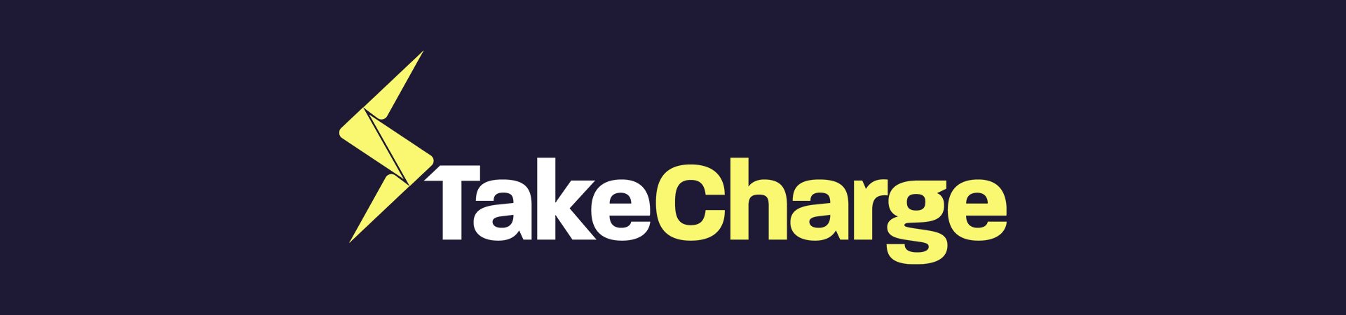 TakeCharge logo with yellow lightning bolt and text.