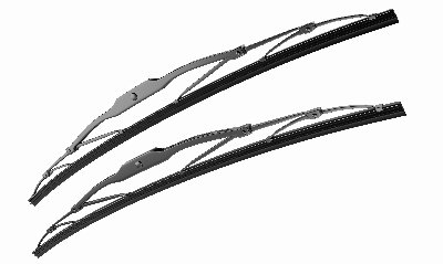 Two curved windscreen wiper blades in a horizontal position.